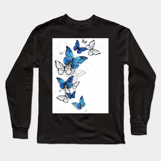 Flying Butterflies Morpho Long Sleeve T-Shirt by Blackmoon9